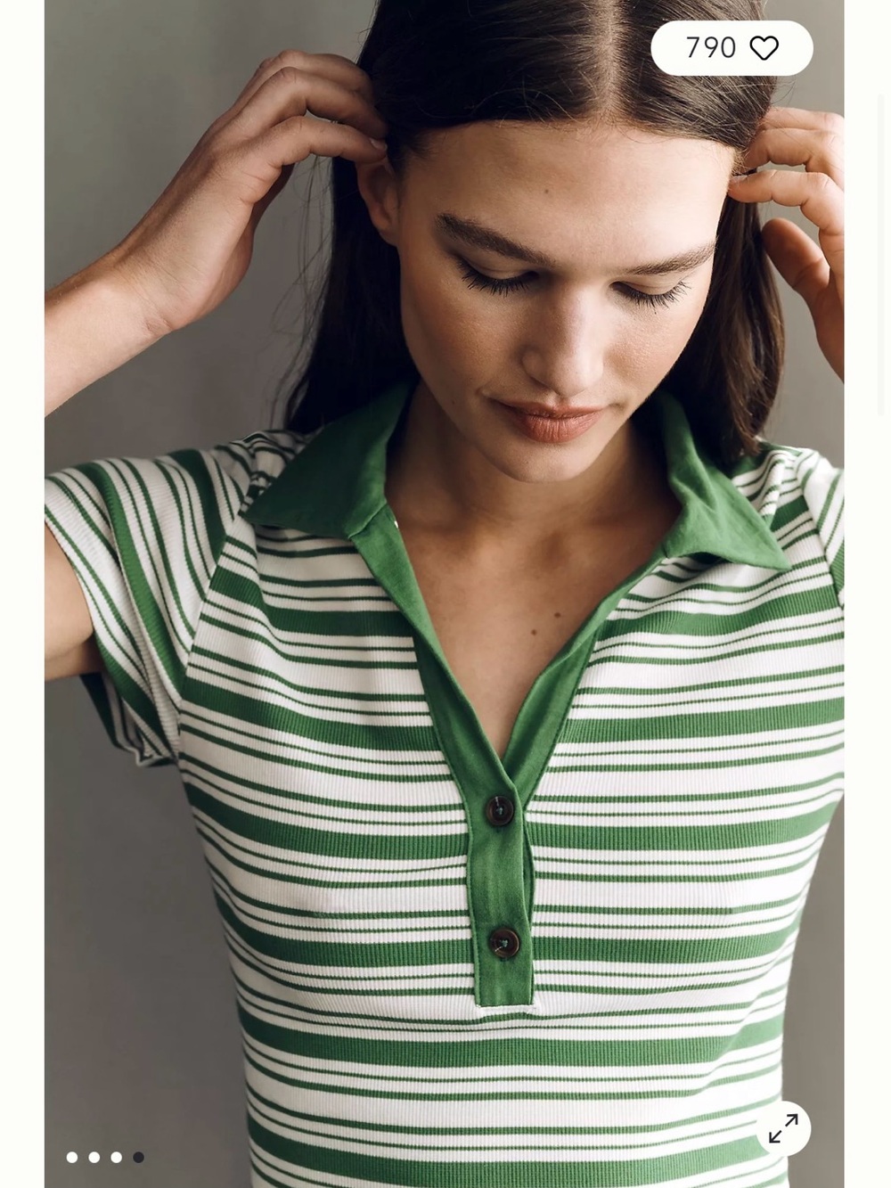 Anthropologie Maeve Green Stripe Polo Top — Women's Casual Knit - Picture 3 of 6